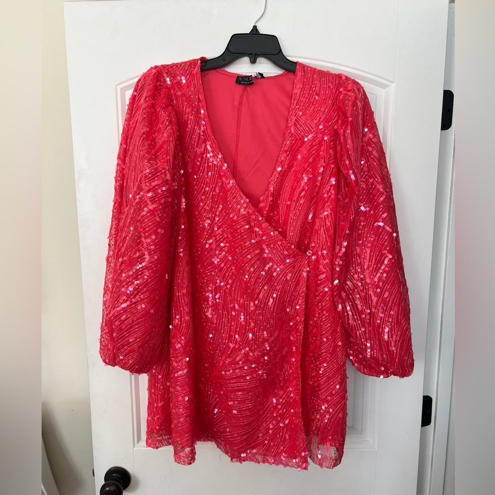 Pink sequin dress long sleeve in the style